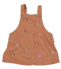 Starorůžové manšestrové podšité laclové šaty se zvířaty a duhami Next