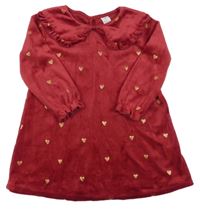 Tmavočervené plyšové šaty so srdiečkami a golierikom H&M