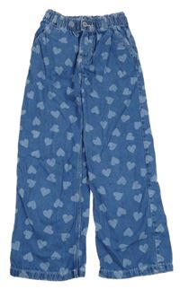 Modré široké rifle se srdíčky H&M
