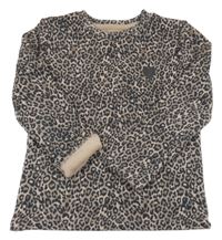 Hnědo-černá teplá mikina s leopardím vzorem a srdcem Nutmeg