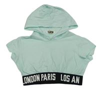 Svetlomodrý crop top s kapucňou