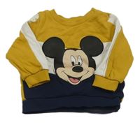 Okrovo-tmavomodro-biela mikina s Mickeym C&A