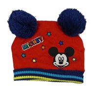 Červená čepice s Mickey Mousem a bambulemi Disney 