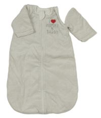 Šedo-bílý pruhovaný sametový zateplený spací pytel s nápisom a odepínacími rukávy C&A