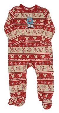 Nové - červeno-béžový vzorovaný overal s Mickeym Disney