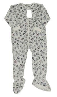 Nové - bílo-šedý plyšový leopardí overal Next