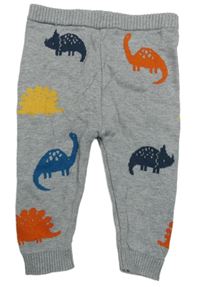 Šedé pletené tepláky s barevnými dinosaury F&F