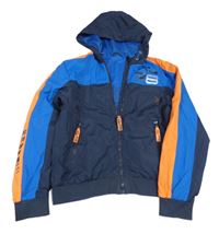 Tmavomodro-modro-oranžová šusťáková jarní bunda s kapucí St. Bernard