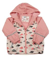 Svetloružová nepromokavá jarná bunda s mraky a kapucňou Lupilu