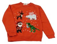 Červená vianočná mikina s obrázky z flitrů H&M