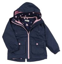 3v1 - tmavomodrá šusťáková bunda + tmavomodro-růžová fleecová mikina s hvězdičkami H&M