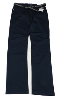 Nové - tmavomodré plátěné kalhoty s páskem C&A