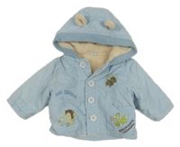 Svetlomodrá zateplená menšestrová bunda s obrázkami a kapucňou