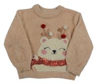 Marhuľový žinylkový sveter s medvěďom C&A