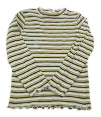 Zeleno-bielo-ružové pruhované rebrované tričko Topolino