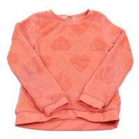 Korálová plyšová mikina so srdiečkami H&M