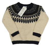 Nové - smetanovo-černý vzorovaný svetr F&F