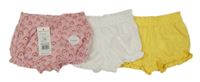 Nové - 3x kraťasy - bílé + žluté + růžové s duhami F&F
