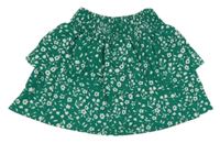 Zeleno-biela kvetovaná vrstvená sukňa s všitými kraťasy Tu