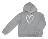 Sivá melírovaná mikina so srdcem a kapucňou shein