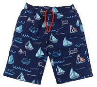 Tmavomodré plážové kraťasy s loďkami Mothercare