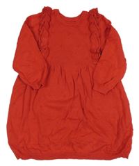 Červené svetrové šaty s volánky a 3D puntíky Matalan