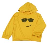 Žltá ľahká mikina so smajlíkom a kapucňou