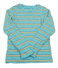 Světlemodro-bílo-zeleno-oranžové pruhované žebrované triko Jako-o