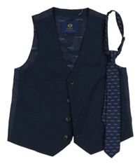 2set - Tmavomodrá slavnostní vesta + kravata s formulemi Next