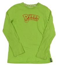 Zelené triko s nápisem a burgerem - Fortnite 