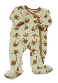 Smetanovo-hnědý plyšový overal s králíčky Ergee