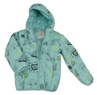 Tyrkysová šusťáková zateplená bunda s obrázky a kapucí George