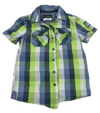 Tmavomodro-zeleno-biela kockovaná košeľa so skateboardom Chapter young