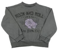 Antracitová mikina s nápismi a kvetmi C&A