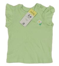 Nové - Mintové rebrované tričko s květem Matalan