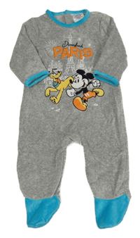 Šedo-modrý sametový overal s Mickeym a Plutem Disney