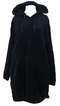 Dámská černá puntíkovaná chlupatá oversized domácí mikina s kapucí Esmara 