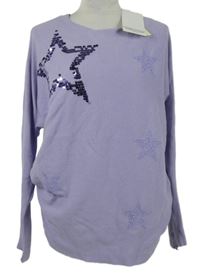 Nové - Dámský lila volný svetr s fhvězdami z flitrů a kamínků Paramour 