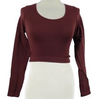 Dámske vínové rebrované elastické crop tričko Primark