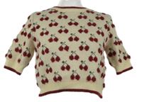 Dámský béžovo-červený crop svetr s třešničkami Cider 