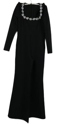 Dámský černý kalhotový palazzo společenský overal s kamínkovou aplikací