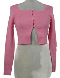 Dámský růžový žebrovaný crop propínací svetr Primark 