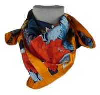 Dámský modro-oranžovo-červený květovaný šátek 