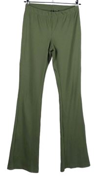 Dámské khaki žebrované teplákové zvonové kalhoty H&M