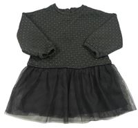 Tmavosivé prešívané teplákovo/tylové šaty zn. PRIMARK