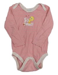 Růžovo-bílé pruhované body s Tweetym 