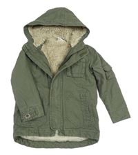 Khaki plátěná zateplená bunda s kapucí 