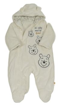 Biela plyšová zateplená kombinéza s medvídkem Pů a kapucňou Disney