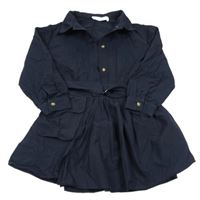 Tmavomodré plátěné šaty Zara