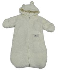 Bílý chlupatý podšitý spací pytel/fusak s nášivkou a kapucňou Ergee